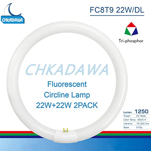 Chkadawa Circular Bulb Fc8T9/Dl, 8 Inch T9 22W Circline Fluorescent Light Bulbs, Replacement Round Fluorescent Lamp Tube, Bright Daylight 6400K 1250 Lumens, G10Q 4 Pin Base, 2 Pack #TOP2