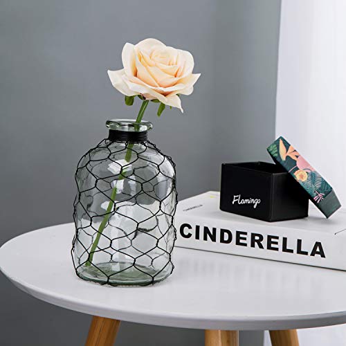 Diamond Star Decorative Glass Bottle Vase Chicken Wire Wrap Flower Vase For Home Decor (4" X 7") #TOP2