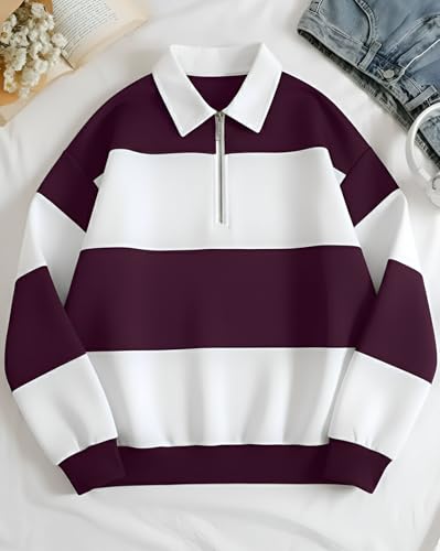 Image of Stylish Half Zip T-Shirt for Mens, Texture Striped Casual T-Shirt for Men, Formal Collared Neck Full Sleeves Tshirt for Boys