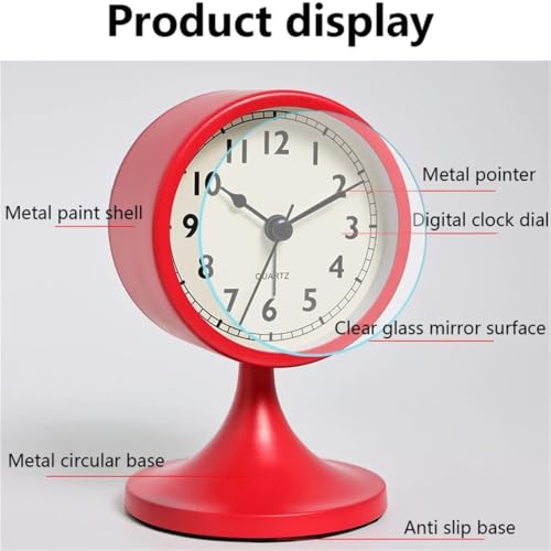 Reloj despertador de metal premium negro redondo de mesa con diseño vintage sutil 7