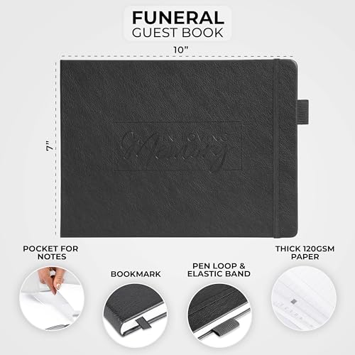 Image of Clever Fox Funeral Guest Book for Memorial Service w /Address, Black