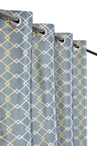 Image of Check Designer Curtains | Parde for Window| Drawing Room Living Room Curtain Panel 4X5 Feet Long Curtain Set of 2 Pcs, Sky Blue