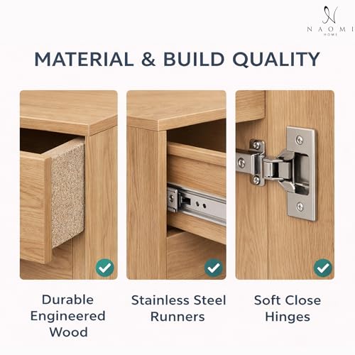 Image of Naomi Home Under Desk Rolling Office File Cabinet with 5 Drawers & Side Storage Cabinet, Mobile Organizer with Shelves & Swivel Casters for Home Office - Natural