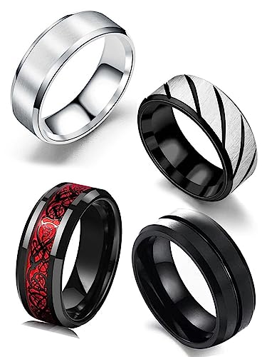 Image of MEENAZ Rings for Men Combo Boys Boyfriend gents friends girls Blue gold Ring for Boys 4 Dragon Black Stainless Steel finger Rings Stylish Birthday Anniversary Husband Valentine Gifts Fashion 301