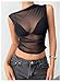 RoseSeek Women's Mesh See Through Tank Top Sleeveless Mock Neck Ruched Crop Tops Going Out Outfit Black Large