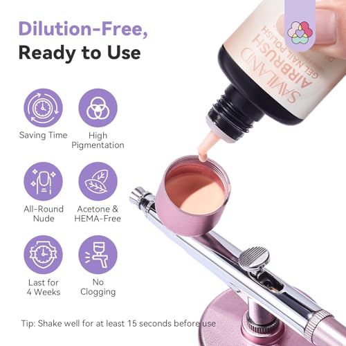 Image of SAVILAND Airbrush Gel Nail Polish Dilution Free: Light Nude Airbrush Paint for Nails Hema & Acetone Free Non Toxic No Clogging for Creating Ombre Nails Aura Nails Design Salon 20 ml