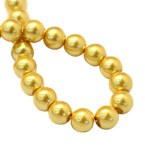 Cheriswelry 200 pcs 8mm Glass Pearl Beads Round Pearlized Spacers Painted Satin Luster Glass Pearl Charms for Jewelry Bracelet Earrings Making Gold - Image 4