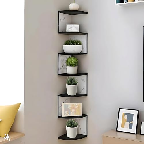 Dime Store Engineered Wood Zig-Zag 7 Tier Wall Shelf for Plant Stand Decoartion - Wall Hanging Decor Plant Rack Shelf for Living Room & Balcony - Wall Planter Stand Room Decor