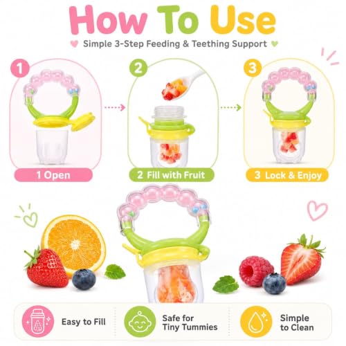 Image of Novo Baby Baby Fruit Feeder - Silicone Food & Fruit Nibbler with Extra Mesh, Soft Pacifier Feeder & Teether for Infants