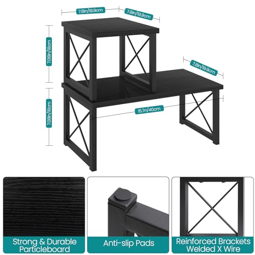 ELITEROO Wood Desktop Shelf, Freestanding Small Bookshelf Dorm Supplies Organizers, 2 Tier Independent Stackable Desk Stand, Adjustable Storage Organizer, Kitchen Counter Display Rack, Black - Image 4