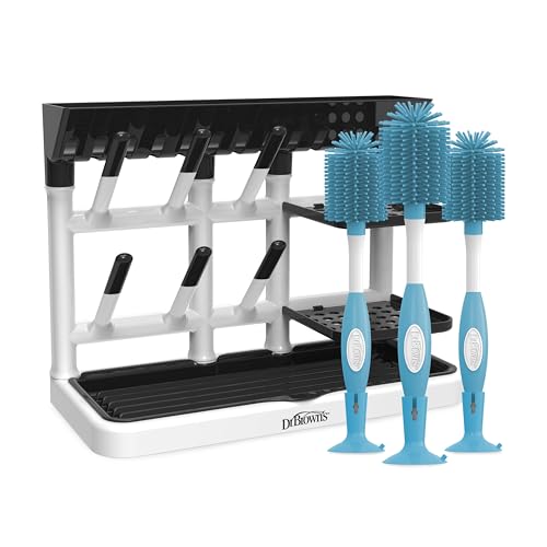 Image of Dr. Brown's Drying Tower, Stand-Up Rack with Soft Touch No Scratch Baby Bottle Cleaning Brush, Blue
