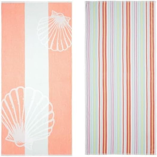 Stripe Cotton Beach Towels, Soft Quick-Drying Absorbent, for Beach and Pools, 2 Pack (Blue)