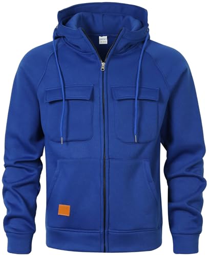MEDUOLA Herren Kapuzenpullover Sweatshirt mit Reißverschluss Multifunktionelle Tasche Cardigan-JackeJogging Hoodie M,Blau