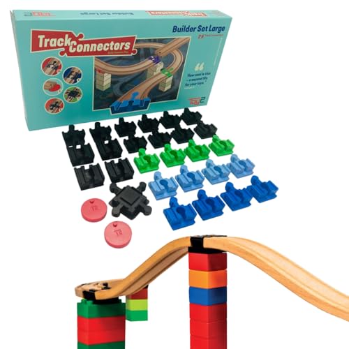 TOY2 Builder Set Large mit 29 Schienenverbindern | Bauset Verschiedene Track Connectors | Holzschienen Verbinder*