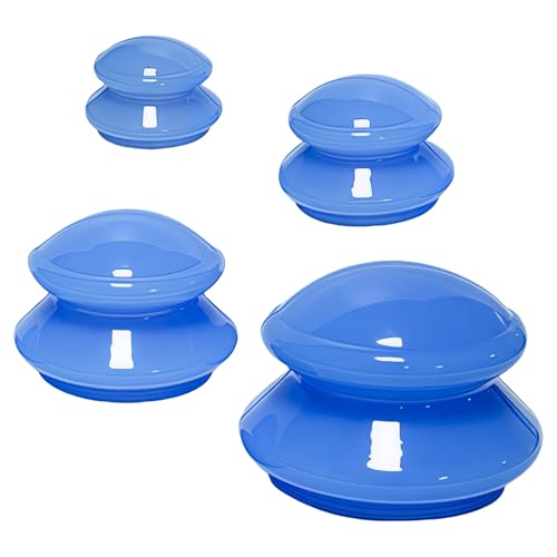 GOEDCH Vasos de silicona para ventosas: 4 ventosas azules para celulitis, tazas de silicona portátiles, ventosas al vacío para reducir la celulitis y la liberación miofascial