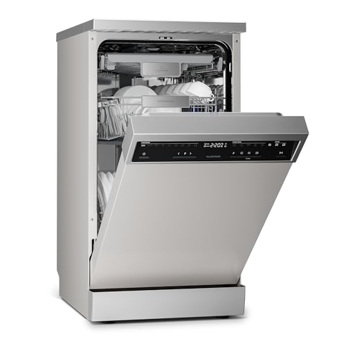 Klarstein Verosteel Geschirrspüler 45cm Freistehend - 10 Plätze, 9 Programme, 42 dB, B Energieklasse, AquaStop, Kindersicherung, Silber Spülmaschine