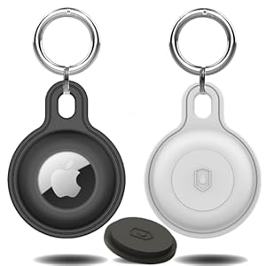 [2-Pack] Panjal AirTag Protective Cover | AirTag Holder Silicone Waterproof Scratch-Resistant Lightweight | AirTag Case with Metal Carabiner for Keys, HandBags, Luggage, Dog Collar (Black & White)