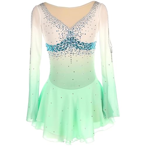 FZHQNZJF Verde,5_8Years, Vestido de Patinaje Artístico sobre Hielo para Competición Ropa Rendimiento Patinaje sobre Ruedas Traje Deportiva Ballet Falda Maillots de Licra para Gimnasia Rítmica