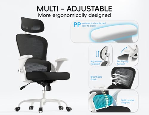 Image of TRALT Office Chair - Ergonomic Office Chair with Back Support, Computer Chair - Home Office Desk Chairs, 330lbs Wide Seat Big and Tall Office Chairs with Headrest, Comfy Desk Chairs (White Black)