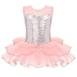 Zaclotre Ballet Leotards Sleevesless Sequin Tutu Dress Dance Ballerina Outfits Ballet Pink 4-5T
