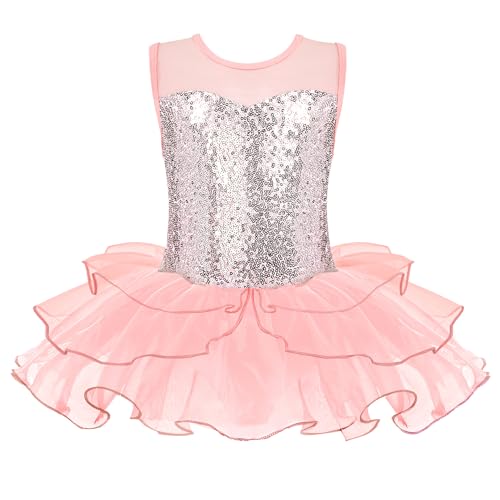 Zaclotre Ballet Leotards Sleevesless Sequin Tutu Dress Dance Ballerina Outfits Ballet Pink 6-7Years