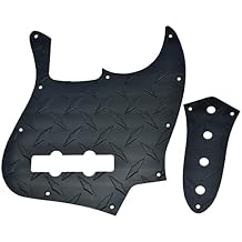 KAISH Diamond Plate 4 String Jazz J Bass Pickguard with Metal Aluminum JB Control Plate and Screws for American/Mexican FD Jazz Bass Black