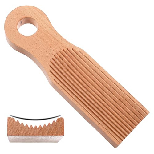 Authentic Wooden Gnocchi Board, 6.5" Birch Pasta Making Tool for Homemade Italian Cavatelli & Gnocchi, Curved Garganelli Board with Spiral Ridges, Professional Pasta Shaper for Kitchen DIY