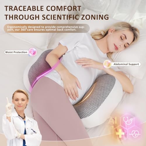 Image of Chilling Home Portable Pregnancy Pillow Memory Foam-Maternity Body Pillow for Sleeping- Multifunctional Pregnancy Wedge Pillow for Back, Belly, Ideal for Pregnant Women,with Grey Removable Cover