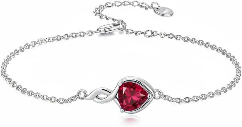925 Sterling Silver/10K/14K/18K Gold Gemstone Infinity Heart Bracelet, Sapphire/Ruby/Emerald/Moissanite/Amethyst/Garnet/Blue Topaz/Citrine/Peridot/Pink Tourmaline Heart Birthstone Infinity Link Bracelet, Birthday Anniversary Christmas Jewelry Gifts for Women Wife Mom, 6-8inch