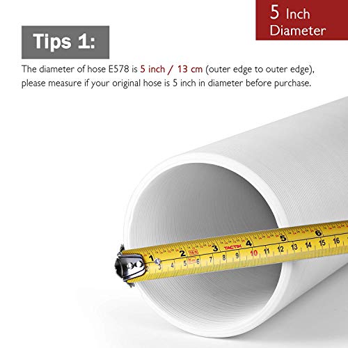 Image of TURBRO Portable Air Conditioner Universal Exhaust Hose - 5 Inch Diameter, 78 Inch Length, Clockwise Thread, White (707-90-012) | for Portable AC Units, Clockwise Thread, Sturdy, No-odor PP Construction