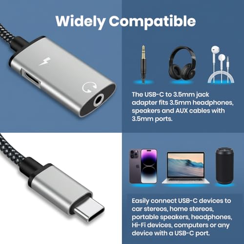 Image of Verilux USB-C to USB-C & 3.5mm Audio Adapter, Dual Function Type-C Dongle for Headphones with PD 15W Type C Adapter Fast Charging for iPhone 17 /17 Pro /17 Pro Max /16 /15, Galaxy S26 /S25 /S24 /S23, iPad