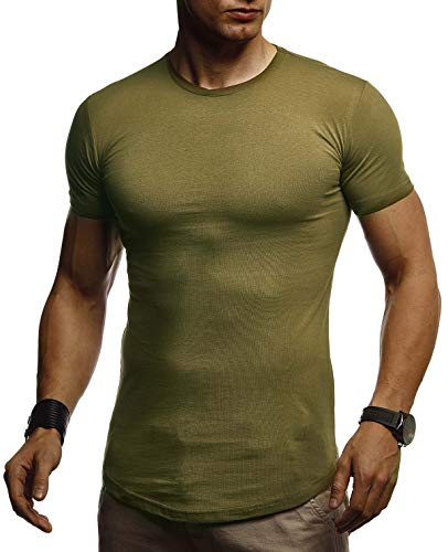 Björn Swensen Herren Sommer T-Shirt Rundhals Ausschnitt Slim Fit Baumwolle-Anteil weißes schwarzes Männer Basic Sommershirt Crew Neck Kurzarmshirt Kurzarm Sleeve Top BS2003 Khaki X-Large Cover