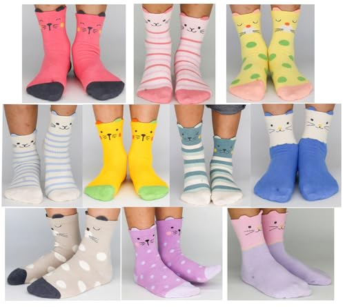 Hzcojulo Girls Socks Soft Cotton Animal Patterns Crew Cute Toddler Kids Socks Age 1-14 Years -10 Pairs2