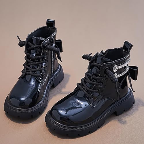 Girls Side Zipper Combat Patent Ankle Dress Boots Lace-Up High Top Fashion Waterproof Boots Stylish Comfort Shoes4