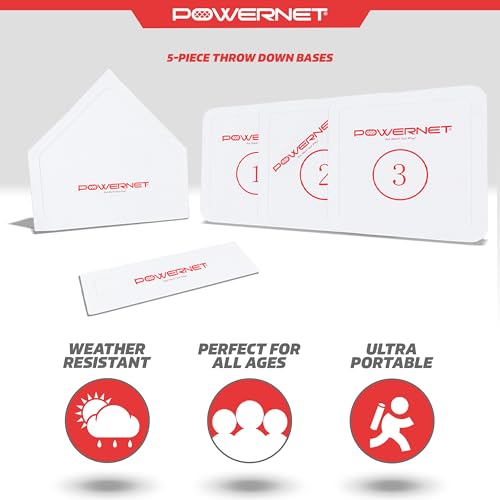 PowerNet 5-Piece Base Set for Baseball, Softball & Kickball, Flexible Anti-Slip Weather Resistant Rubber Bases for Yard Games