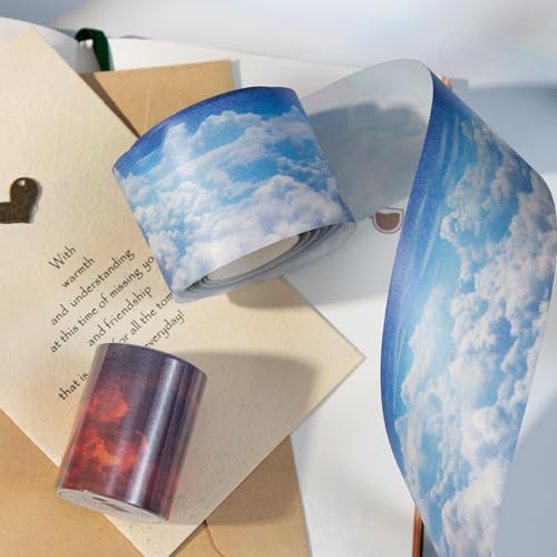 Image of Cloud Washi Tape Set,6 Rolls Scrapbook Sky Stickers Supplies,Self-Adhesive Aesthetic Washi Tape Stickers for Scrapbooking,Bullet Journaling,Wedding Invitation(Speculating Clouds)