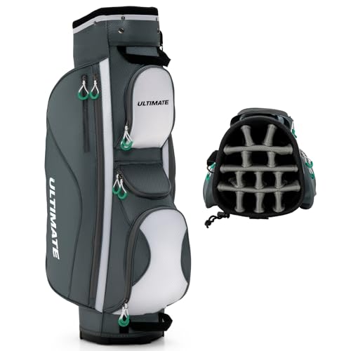 ULTIMATE 14-Way Golf Cart Bag, 3.7 LBS Lightweight Portable Golf Bag with Top Dividers, 7 Zipped Pockets Including Cooler Bag, Rain Hood, Shoulder Strap and Carrying Handles for Men Women