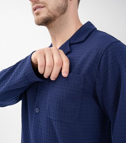 Image of DAVID ARCHY Mens Pajamas Set Ultra-Soft Sleepwear Classic Notched Collar Top & Bottoms Loungewear with Pockets