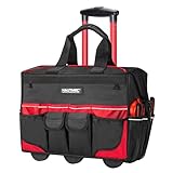 HAUTMEC 18" Rolling Tool Bag on Wheels, Heavy-Duty Tool Bag with High-Density Oxford Fabric, Oversized Off-Road Wheels, Wide-Mouth Design, 23-Pocket, Double Zipper & Telescoping Handle - HTTBM25004