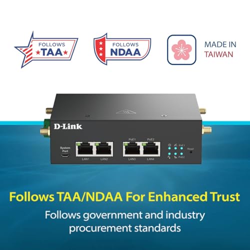 Image of D-Link 5G /4G PoE+ Rugged Compact Modem /Gateway, Industrial Build, Dual-Sim Failover,4 Port Gigabit Ethernet, 60W Budget, M2M, VPN, NDAA /TAA, Carrier Certified with Verizon, AT&T, T-Mobile (DWM-314-GP)