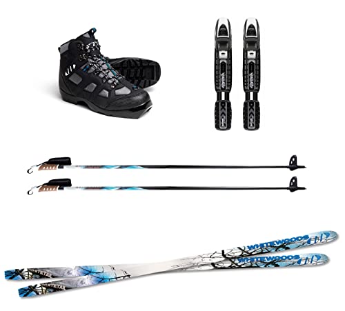 Whitewoods Whitetail Adult Metal Edge Backcountry Cross Country NNNBC Ski Package: Skis, Bindings, Boots, Poles (160 cm Skis, EU Boot Size: 41)