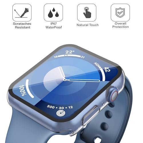 Image of Misxi [2 Pack Waterproof Hard Case with Tempered Glass Compatible with Apple Watch Series 9 (2023) Series 8 Series 7 45mm, Ultra-Thin Tough Cover for iWatch Screen Protector, Matte Transparent