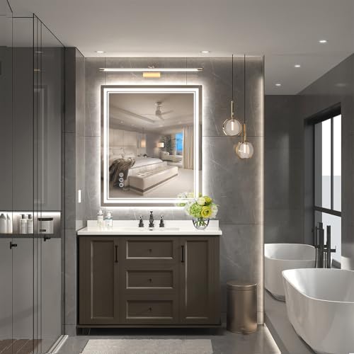 Image of 30x36 Inch LED Bathroom Mirror with Frontlit & Backlit(Independent Control), Lighted Mirror for Bathroom Wall with 3-Color Dimmable & Anti-Fog, Vanity Mirror with Lights