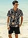 HISDERN Mens Button Down Hawaiian Shirts Black Summer Casual Tropical Floral Aloha Shirt Short Sleeve Vacation Palm Leaf Hawaii Beach Dress Shirt