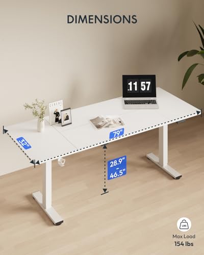 Image of FLEXISPOT 79x32 Inch Electric Large Standing Desk for Home & Office, Spacious Splice Board Desk with Cable Management & Organizer, Cup Holder & Hook, White Wood Grain