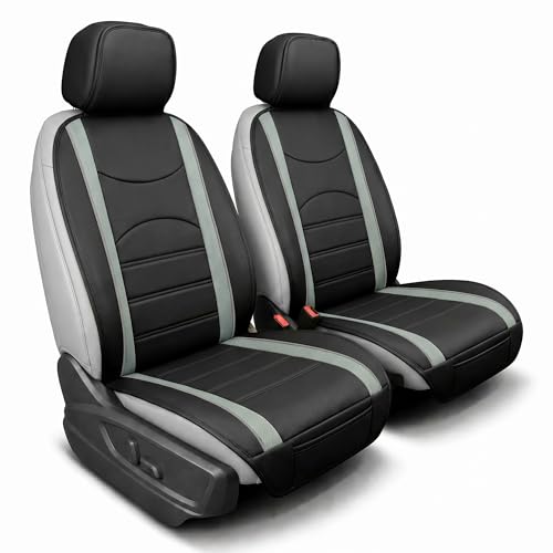 Image of FH Group Car Seat Covers Front Set Gray Black Faux Leather Car Seat Cushions - Car Seat Covers for Low Back Seat, Universal Fit, Automotive Seat Covers, Airbag Compatible for SUV, Sedan
