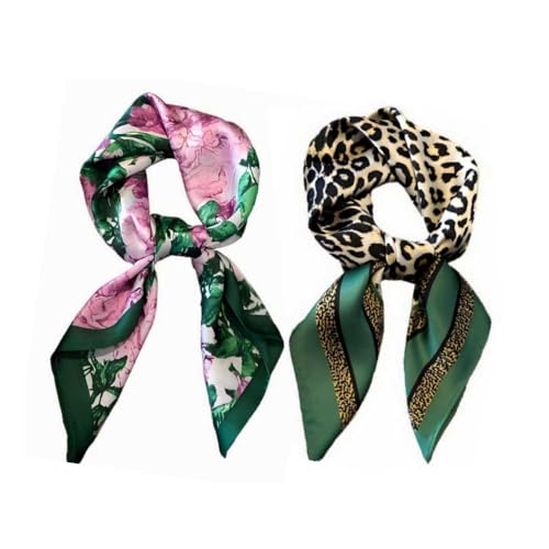2 Packs of 100% Simulated Silk Scarves, Lightweight Square Satin Head Scarves,Fashion Accessories & Gift Edition21x 21 Inches