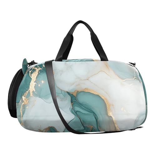 Kids Sports Duffel Bag for Boys & Girls - Swirling Marbling Teal Texture 100% Polyester Gym Bag with Separate Shoe Compartment, Adjustable Shoulder Strap, Compact Travel & Workout Gear Bag2