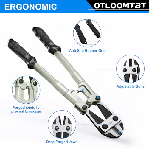 OTLOOMTBT 14 Inch Bolt Cutter, Chrome Vanadium Steel Heavy Duty Bolt Cutters Wire Cutters, With Ergonomic Soft Grip Metal Cutter for Cutting Fences, Chains, Screws, Locks, Rivets and Small Padlocks
