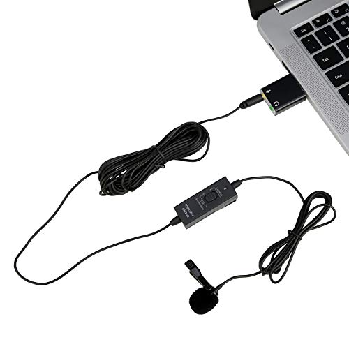 20ft Lavalier USB Microphone, Mouriv 3.5mm Hands Free Lapel Mic with USB Adapter Compatible with Laptop, Desktop, PC and Mac, Smartphones, Cameras, Podcasting, Remote Work and Laptop Microphone